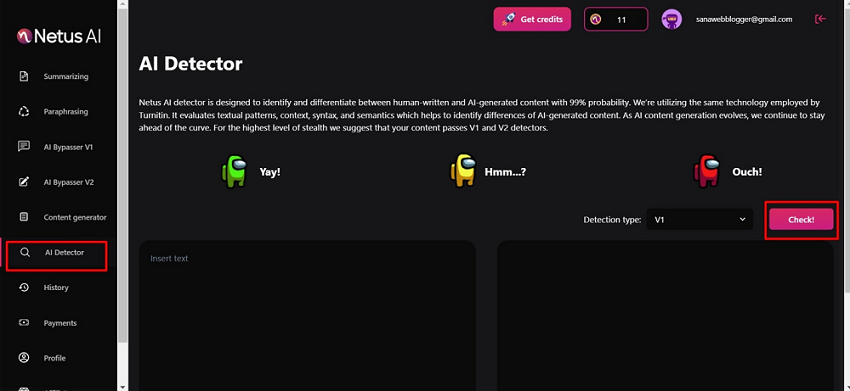 access netus ai detector