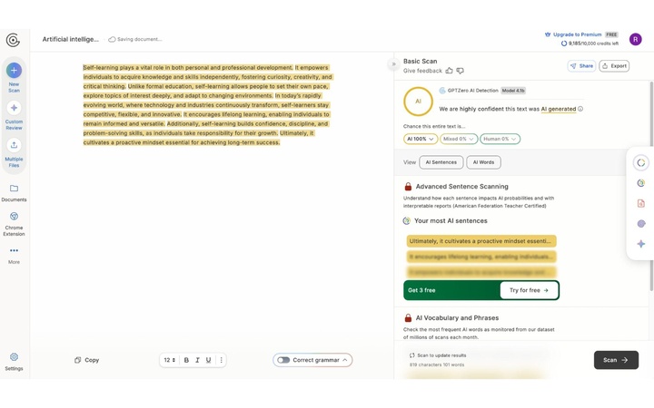 ai content detected by gptzero