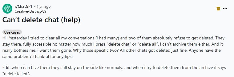 chatgpt can't delete chat 1