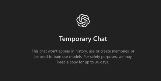 chatgpt temporary chat not found
