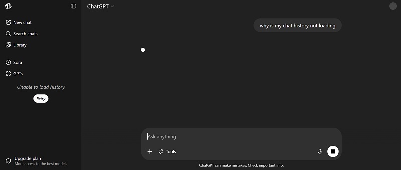 chatgpt unable to load history