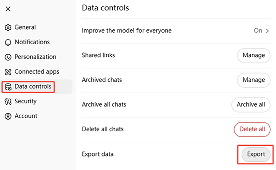 choose export chatgpt conversation data