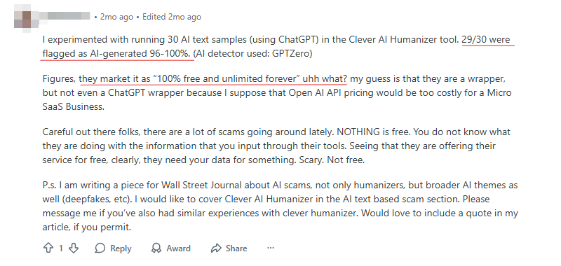 clever ai humanizer reddit review one