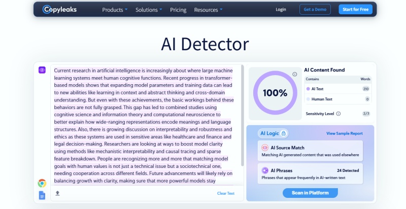 Copyleaks humanized text score