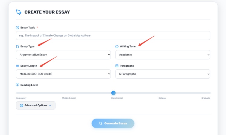 enter topic and customize settings