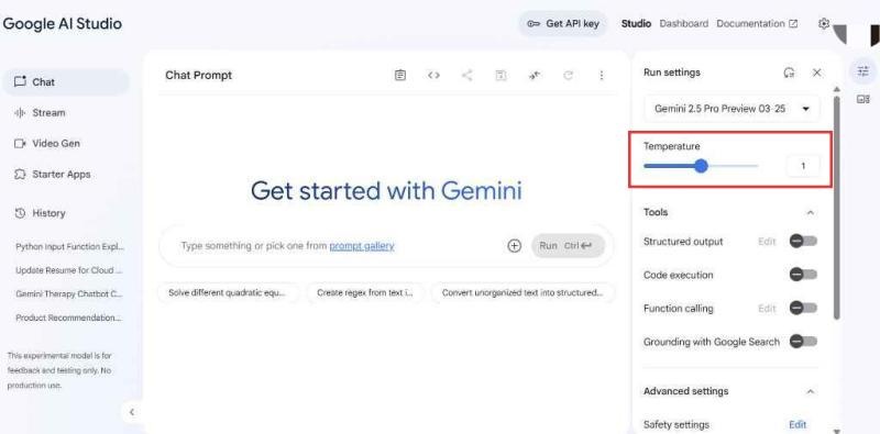 gemini api temperature setting