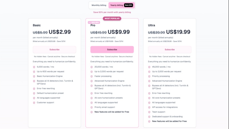 gentle text pricing plan