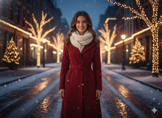 Girl in snowy Christmas night