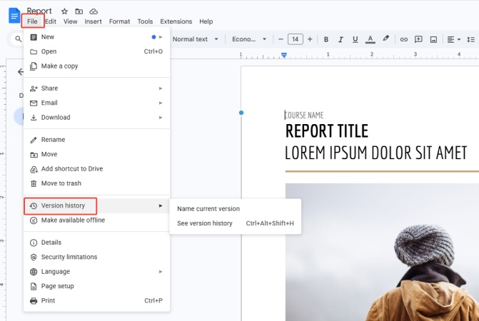 google docs version history