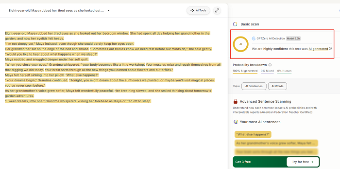 GPTZero ai detection core