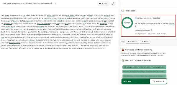 gptzero ai detector score