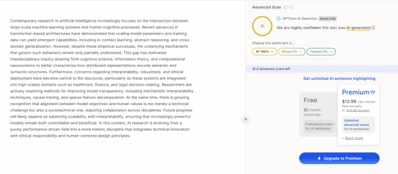 GPTZero original text score