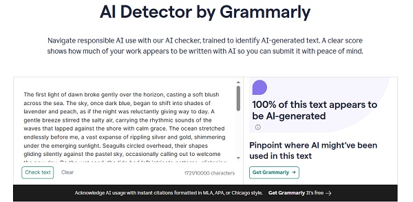 grammarly ai detector score