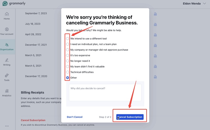 how to cancel grammarly subscription 3