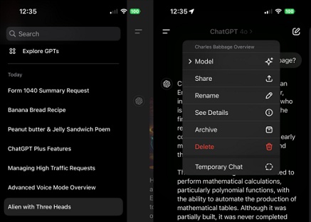 how to delete chatgpt history on app