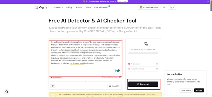 input the text in merlin