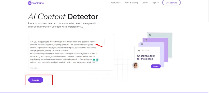 input the text in wordtune