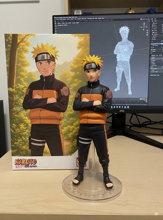 naruto anime figure with box art and blender screen