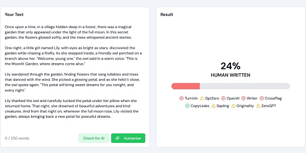 natural write ai detection result