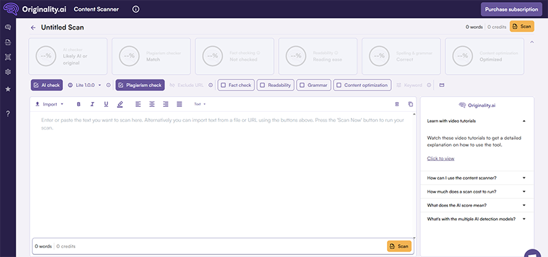 originality ai user interface