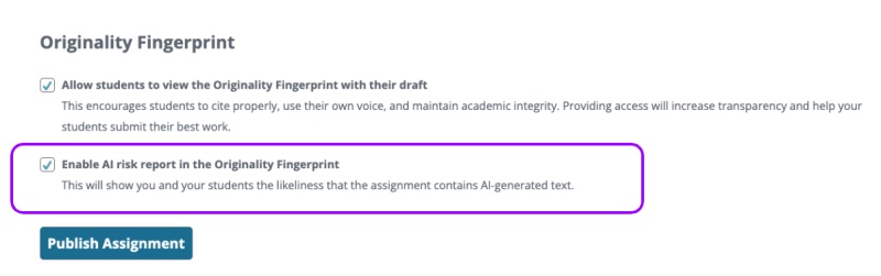 originality fingerprint setting