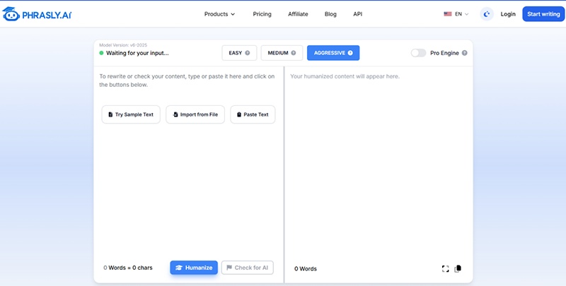 phrasly ai user interface