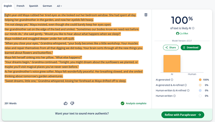 QuillBot ai detection score