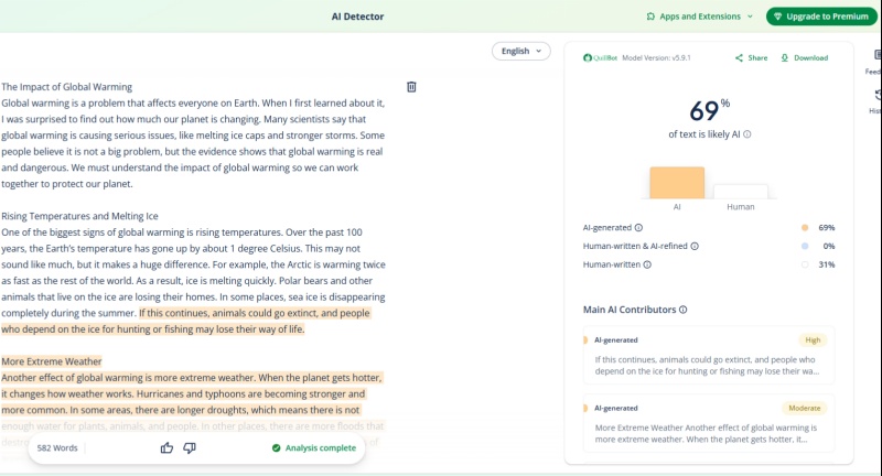 quilbot ai detector homepage