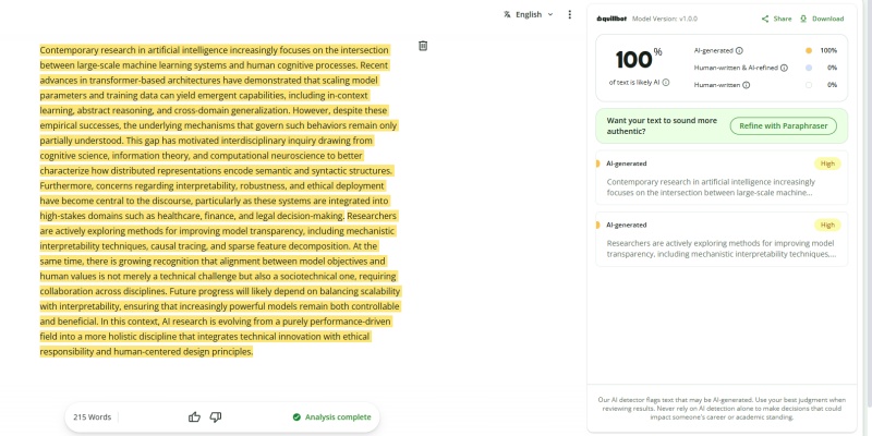 QuillBot original text score