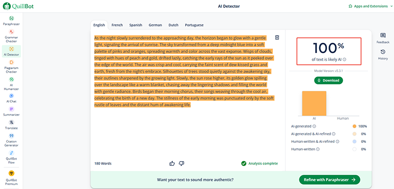 quillbot user interface