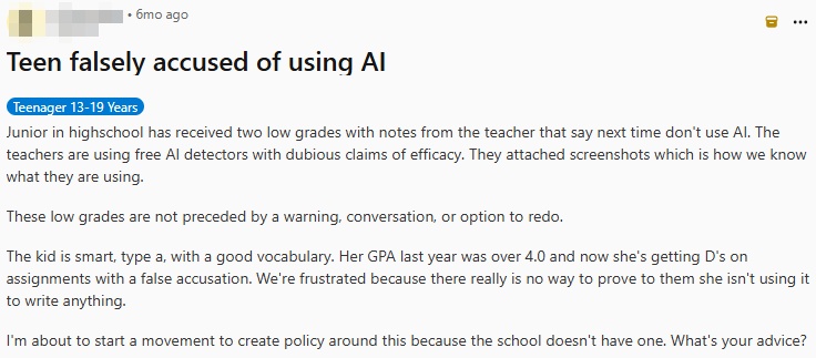 reddit case about falsely accused of AI one