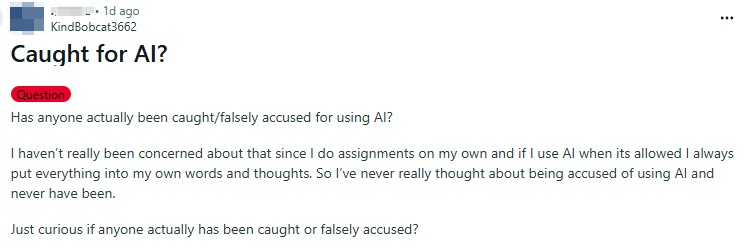 reddit case about falsely accused of AI two