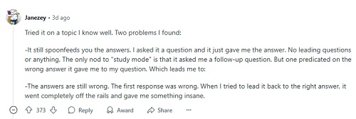 reddit user bad reviews to study mode
