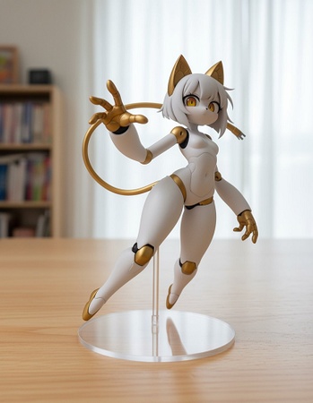 robotic catgirl figure with support base