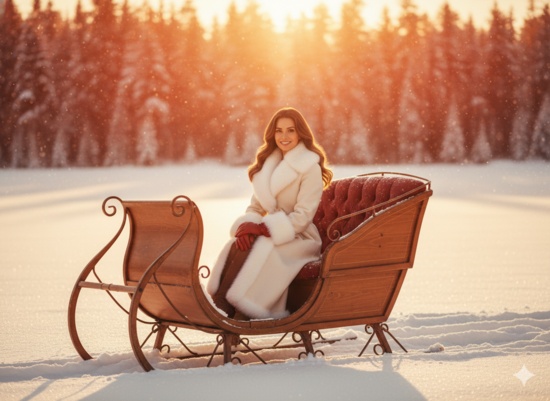 Sleigh ride at Christmas sunset