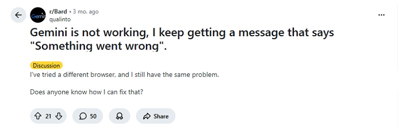 something went wrong gemini reddit