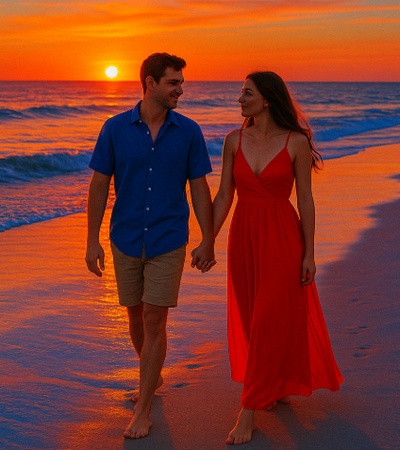sunset beach couple