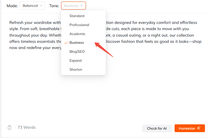 tenorshare ai bypass choosing business tone
