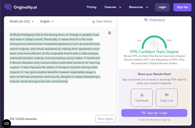 Tenorshare AI Bypass VS Originality.ai