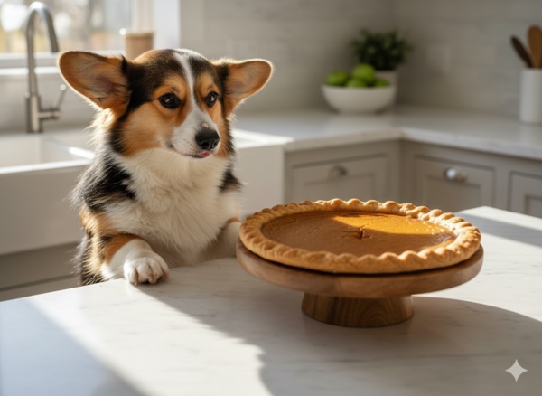 thanksgiving corgi stealing food