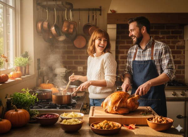 thanksgiving couple cooking