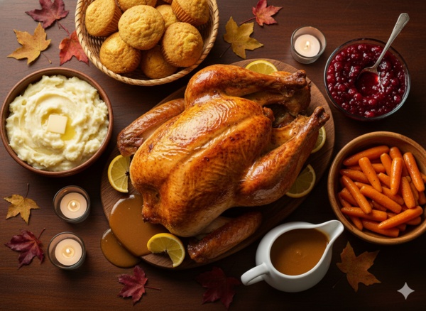 thanksgiving dinner table overhead