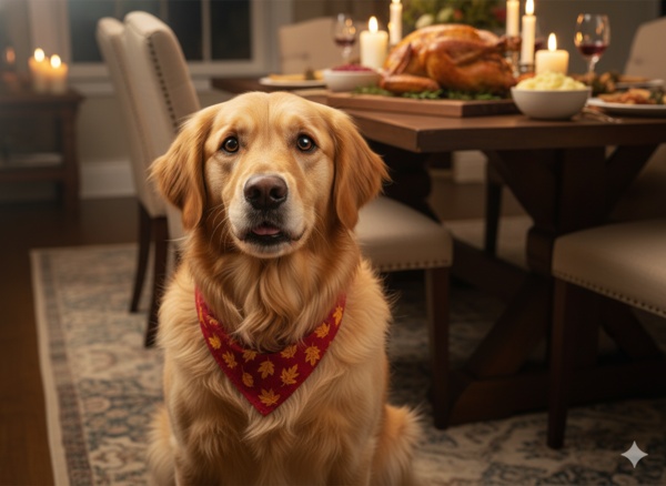 thanksgiving dog waiting