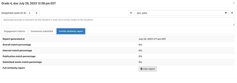 turnitin report interface