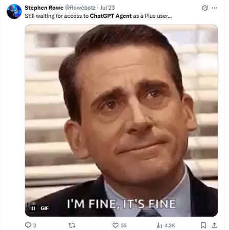 twitter comment on chatgpt agent