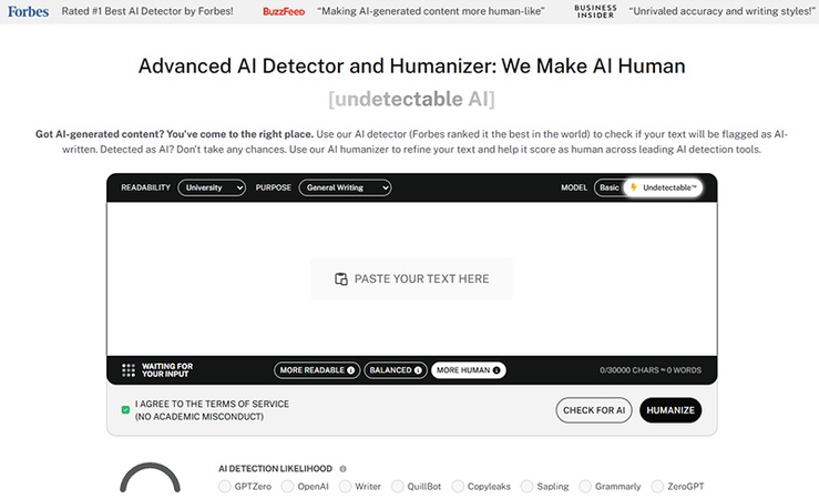 undetectable ai user interface