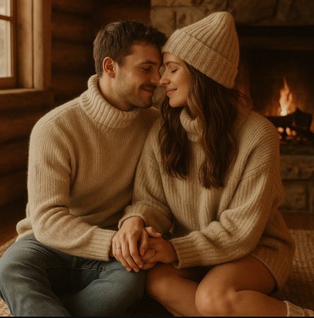 warm cabin couple photo