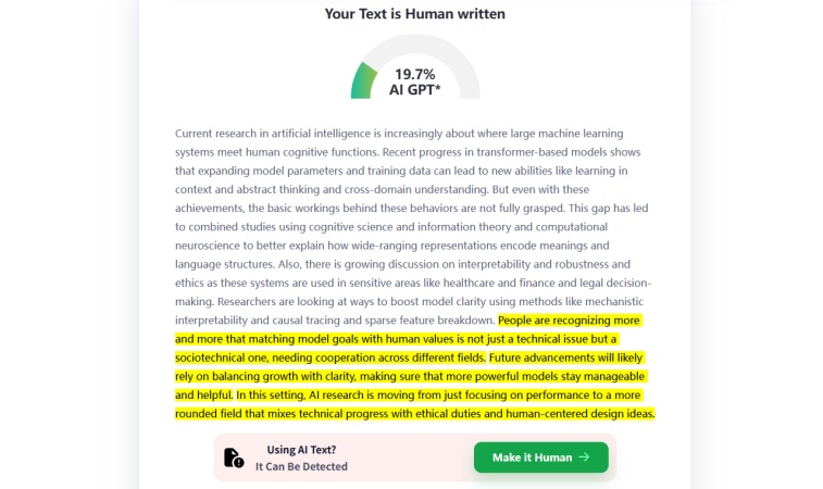 ZeroGPT humanized text score