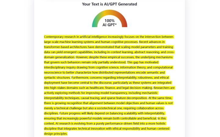 ZeroGPT original text score