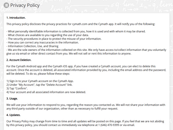 cymath privacy policy